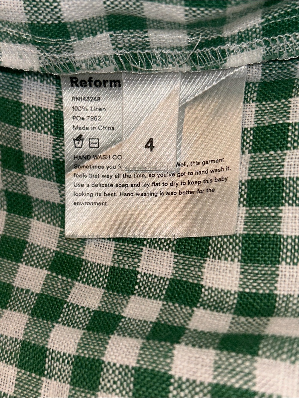 Reformation Green and White Gingham Straight-Leg Pants - Picture 9 of 9